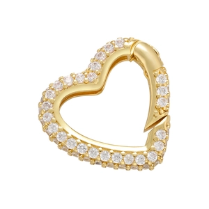 Golden heart-shaped jewelry connector with micro-pave white zircon inlay for DIY designs