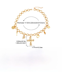 Detailed size chart for layered cyberpunk cross necklace with zinc alloy charms