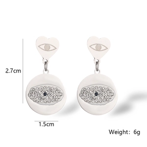 Detail view of evil eye earrings with dimensions 2.7cm by 1.5cm and weight 6g