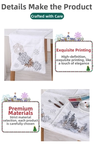 White plush Christmas table runner with detailed snowflake and tree embroidery