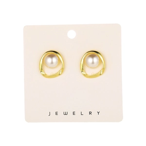 Retro creative irregular gold hoop earrings with white pearl studs for women