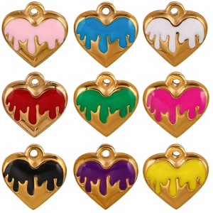 9pcs heart-shaped enamel charms in 16mm gold-plated stainless steel for DIY jewelry making