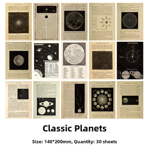 Detail of 30pcs vintage astronomical scrapbook paper featuring solar system designs