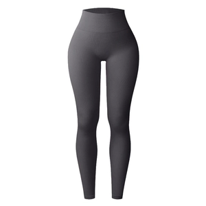 Pantalon de yoga sans couture gris foncé taille haute côtelé gainant pour femme