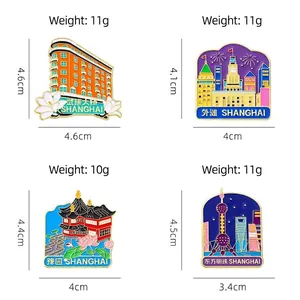 Shanghai landmarks enamel pin set featuring Oriental Pearl Tower and Wukang Mansion