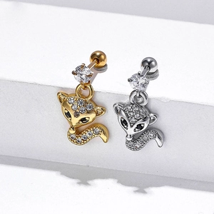 Sparkling silver and gold fox stud earrings with white cubic zirconia and screw back