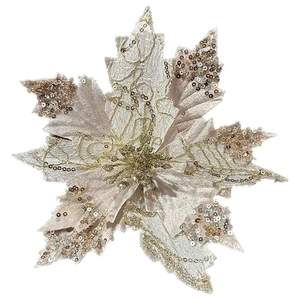 Sparkling champagne gold SwanLace Christmas flower with glitter sequins for tree decor