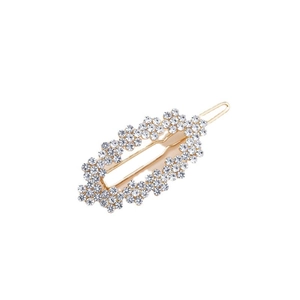 Elegant gold oval geometric hair clip with sparkling rhinestones for women's hairstyles