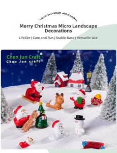 Miniature Christmas set with Santa, reindeer and snowman in snowy landscape
