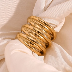 Minimalist 18K gold plated stainless steel multi-layer wrap ring for women on silk