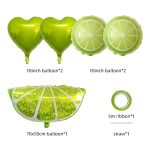 Detail set of 5 lemon fruit balloons including round citrus slices and green heart foils