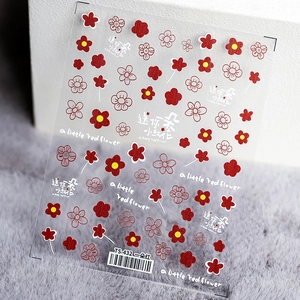 5D Nail Art Stickers Little Red Flower Design Embossed Self Adhesive Manicure Decals Floral Elegant Beauty Accessories