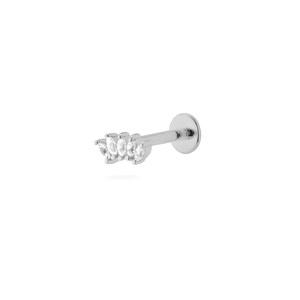 Macro view of S925 silver flat back stud with fan-shaped zirconia for cartilage piercing