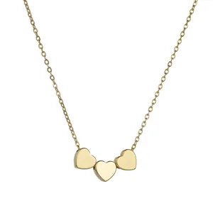 Minimalist Stainless Steel 18K Gold Plated Heart Pendant Necklace For Women Fashion Three Hearts Clavicle Chain Jewelry