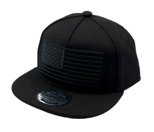 Men's hip-hop snapback baseball cap in black with embroidered American flag