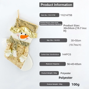 Detail of rose gold snowman Christmas stocking with sequins and golden pleats