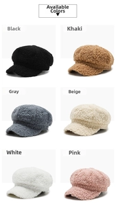 Vue détaillée des casquettes gavroche en laine d'agneau en six couleurs d'hiver