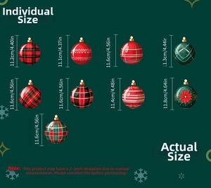 Detailed dimension guide for Christmas ball wall stickers in various patterns and sizes