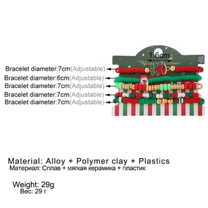 Detailed view of five-piece Christmas bead bracelets with Santa and bell charms