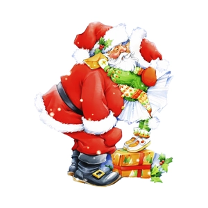 Christmas Santa Claus and child hugging sticker decor on white background for holiday home walls