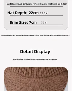 Tableau des tailles pour bonnet en maille avec tour de tête 58-62cm et détails