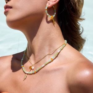 18K gold stainless steel necklace with ocean fish pendant and pearls for summer