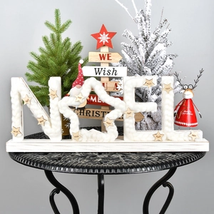 Christmas NOEL Alphabet LED Light Wooden Cotton Wrapped Desktop Sign Nordic Holiday Decorative Ornament Battery Operated