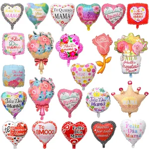 Spanish Mothers Day Aluminum Foil Balloons Heart Shape Feliz Dia Mama Party Decoration Floral Crown Design Gifts For Mom