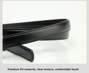 Detailed close-up of premium black PU leather belt with precision stitching and fine texture