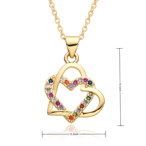 Macro shot of interlocking heart necklace pendant dimensions 19.5mm with colorful zircons