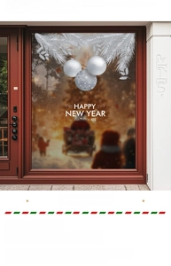 Detail von weihnachtlichen weißen Kugeln und Tannenzweigen als Glasaufkleber