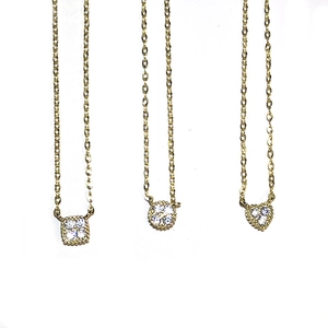 Collana in argento S925 placcato oro 14K con ciondoli in zirconia a cuore, tondi e quadrati