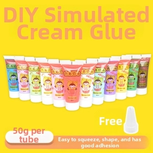 Macro detail of 50g colorful DIY cream glue tubes with nozzles for handicraft resin art