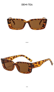 Detail view of demi-tea tortoiseshell sunglasses showing front and side profile perspectives