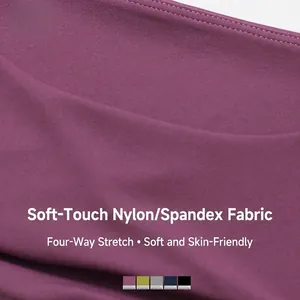 Detailed close-up of soft purple naked-feel yoga fabric with four-way stretch fibers