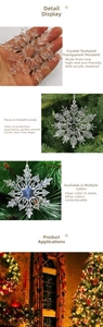 Detailed macro view of clear acrylic Christmas snowflake pendants with crystal texture