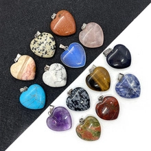 Assorted natural heart-shaped stone pendants including amethyst and quartz for DIY jewelry