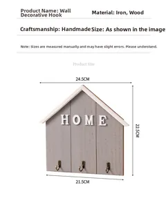 Detailed size chart for the Nordic wooden home wall hook showing dimensions and iron hooks