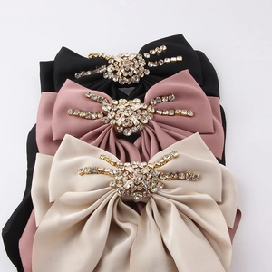 Large Satin Bow Hair Clip Rhinestone Centerpiece Elegant Oversized Ribbon Hairpin For Women Daily Party Wedding Accessories