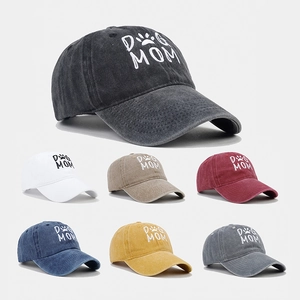 Dog Mom Baseball Cap Washed Cotton Distressed Vintage Embroidery Soft Top Sunshade Outdoor Hat For Women Men