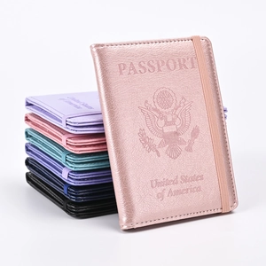 Funda Porta Pasaporte Cuero PU Bloqueo RFID Cartera De Viaje Ranuras Para Tarjetas Banda Elástica Emblema US