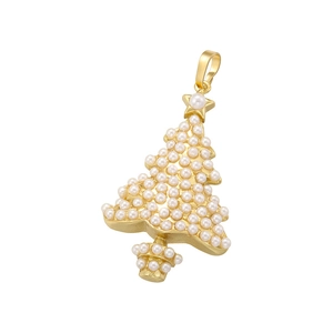 Elegant gold Christmas tree pendant with inlaid white pearls and a star on top