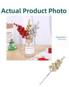 Close-up of glittery red gold and silver artificial Christmas berry branches for holiday decor