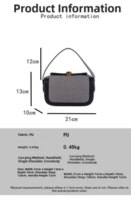 Size chart showing 21cm x 13cm dimensions for the gray PU leather crossbody bag