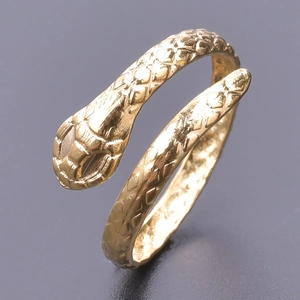 Adjustable golden snake-shaped stainless steel ring with detailed scale texture