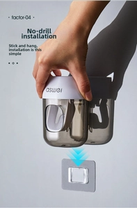 Detail of smoke grey wall-mounted organizer with no-drill transparent adhesive hook