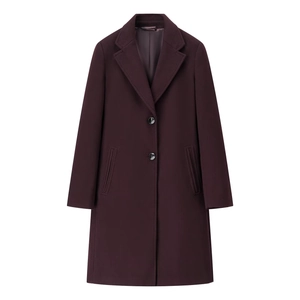 Women Long Woolen Coat Minimalist Lapel Single Breasted Loose Fit Outerwear With Soft Shoulder Pads And Pockets Autumn Winter