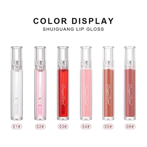 Mirror water lip gloss set with 6 vibrant shades from clear sparkle to deep red brown