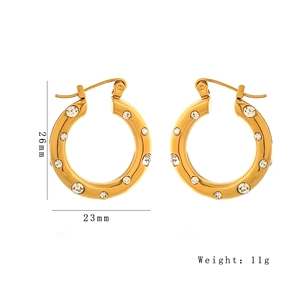 Gold-plated stainless steel hoop earrings with micro-inlaid diamonds for women 26x23mm