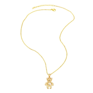 Elegant gold plated necklace featuring a 3D teddy bear pendant with white accents on white backdrop